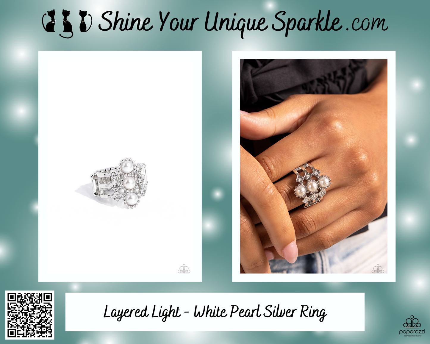 Layered Light - White Pearl Silver Ring