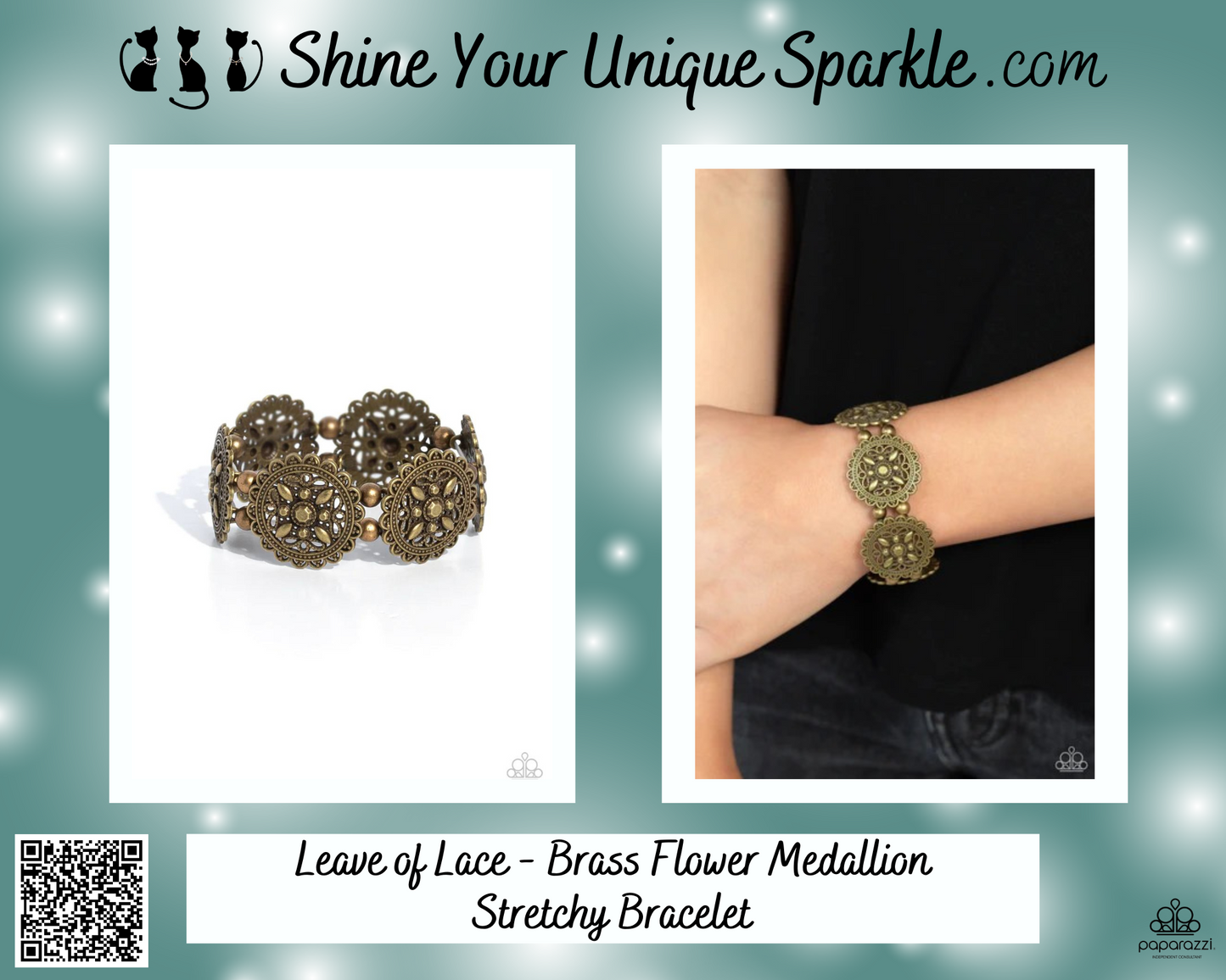 Leave of Lace - Brass Flower Medallion Stretchy Bracelet