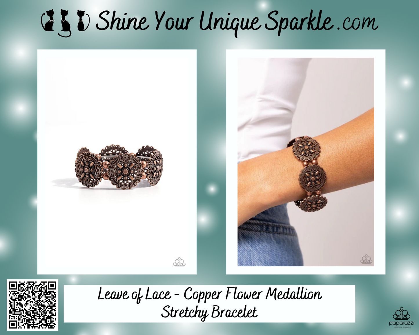 Leave of Lace - Copper Flower Medallion Stretchy Bracelet