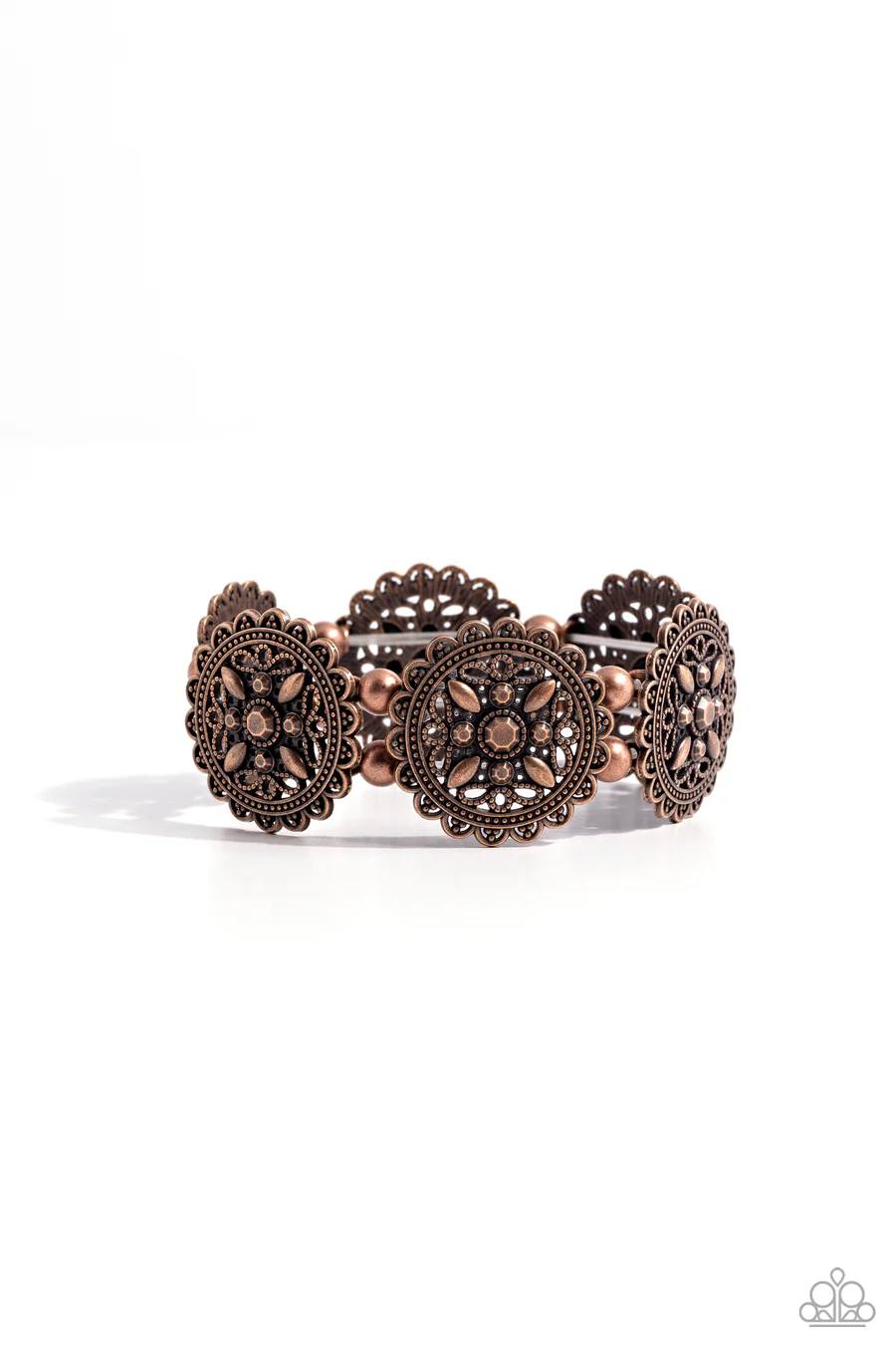 Leave of Lace - Copper Flower Medallion Stretchy Bracelet