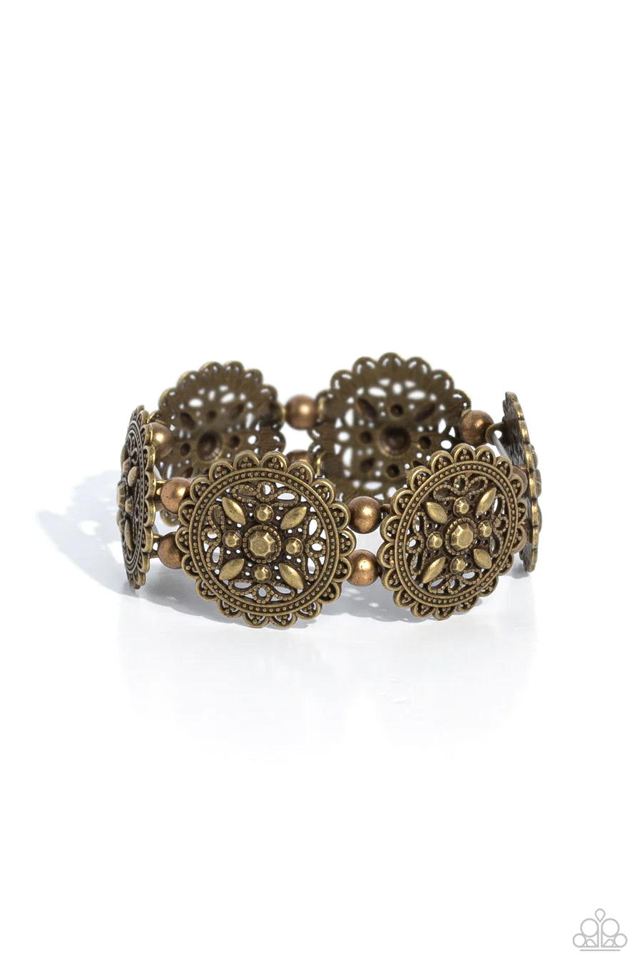 Leave of Lace - Brass Flower Medallion Stretchy Bracelet