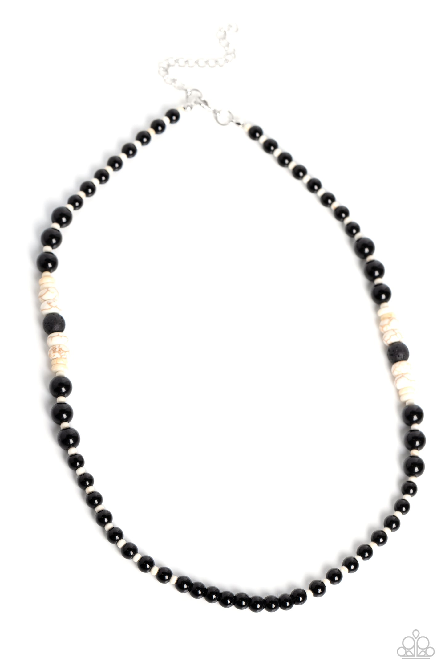 Legendary Lava - White Seed Bead Black Stone Urban Necklace