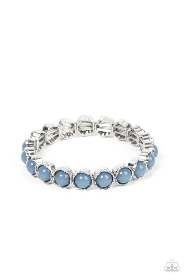 Lets be Buds - Blue Dewey Bead Silver Stretchy Bracelet