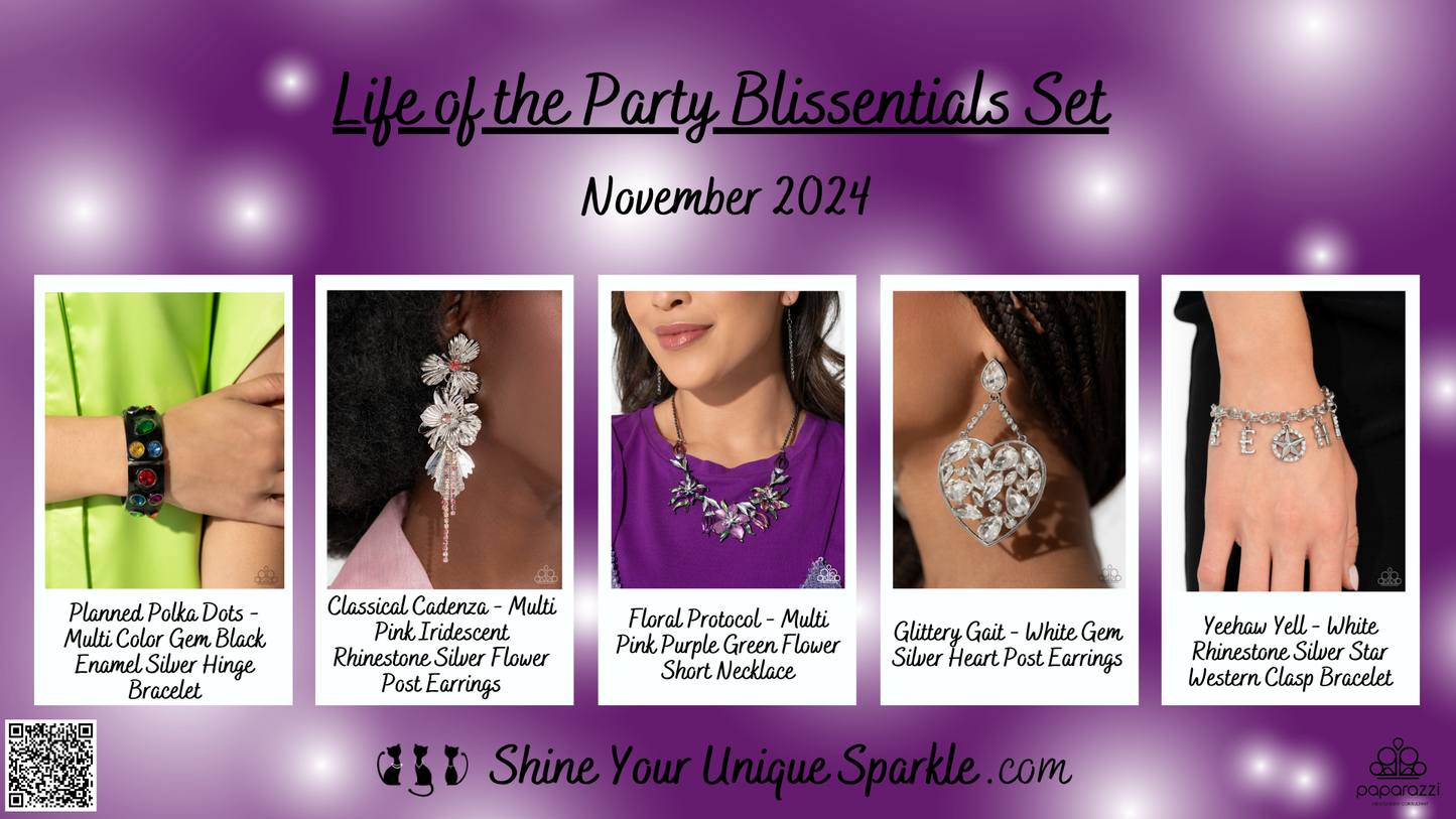 Classical Cadenza - Multi Pink Iridescent Rhinestone Silver Flower Post Earrings - Life of the Party