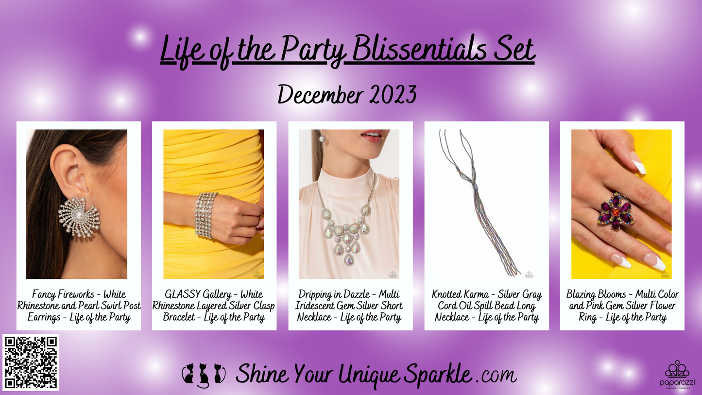 GLASSY Gallery - White Rhinestone Layered Silver Clasp Bracelet - Life of the Party