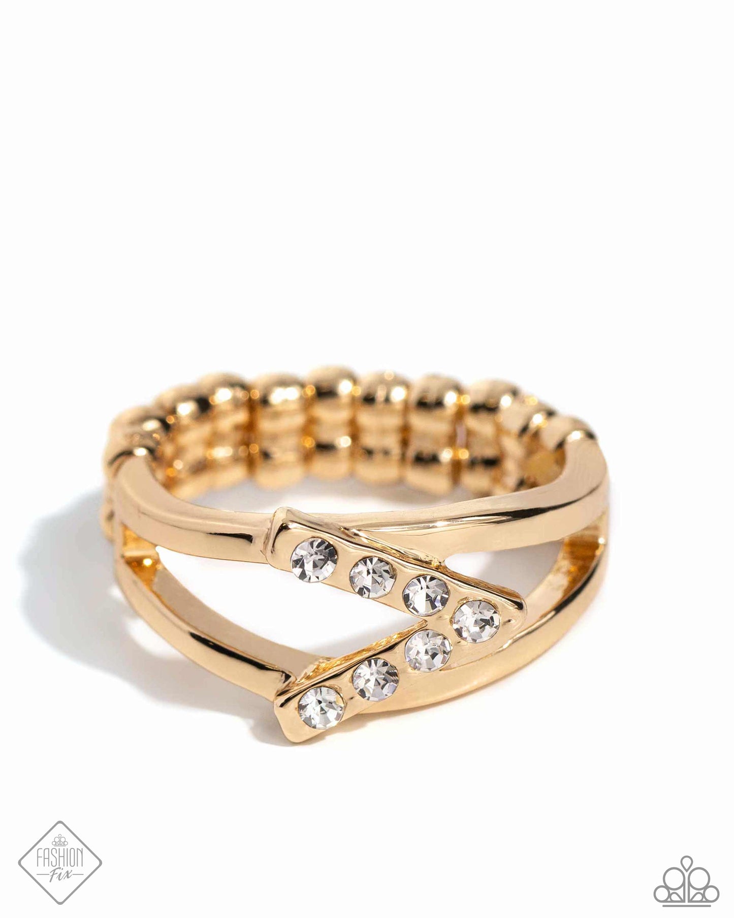 Linear Law - Gold White Rhinestone Ring - Fashion Fix