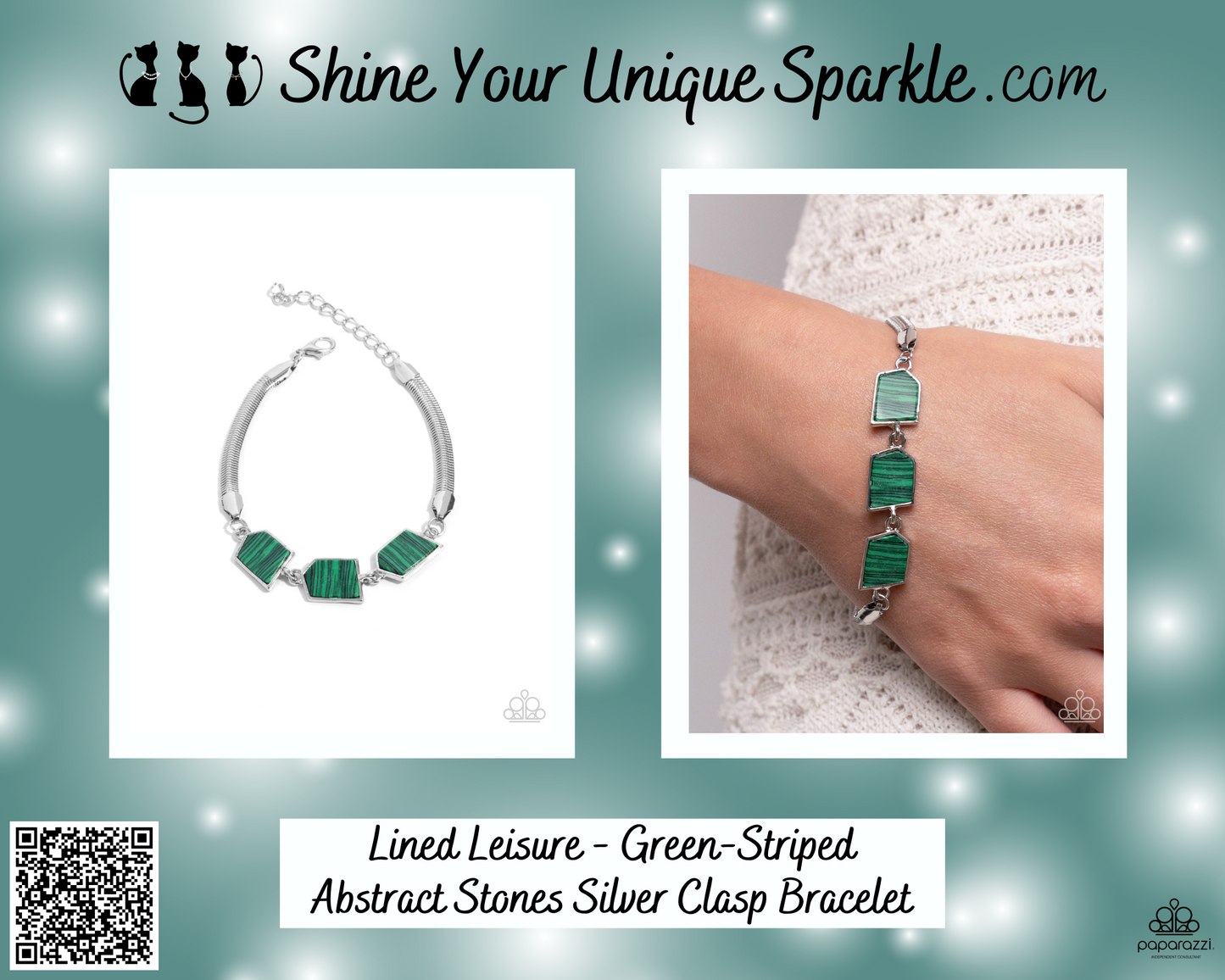 Lined Leisure - Green-Striped Abstract Stones Silver Clasp Bracelet