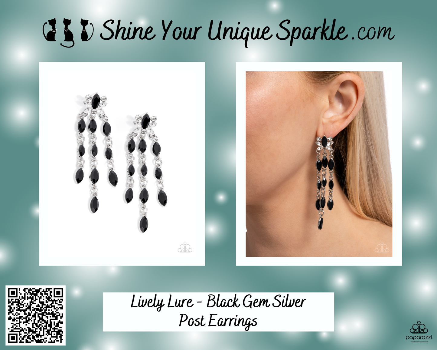Lively Lure - Black Gem Silver Post Earrings