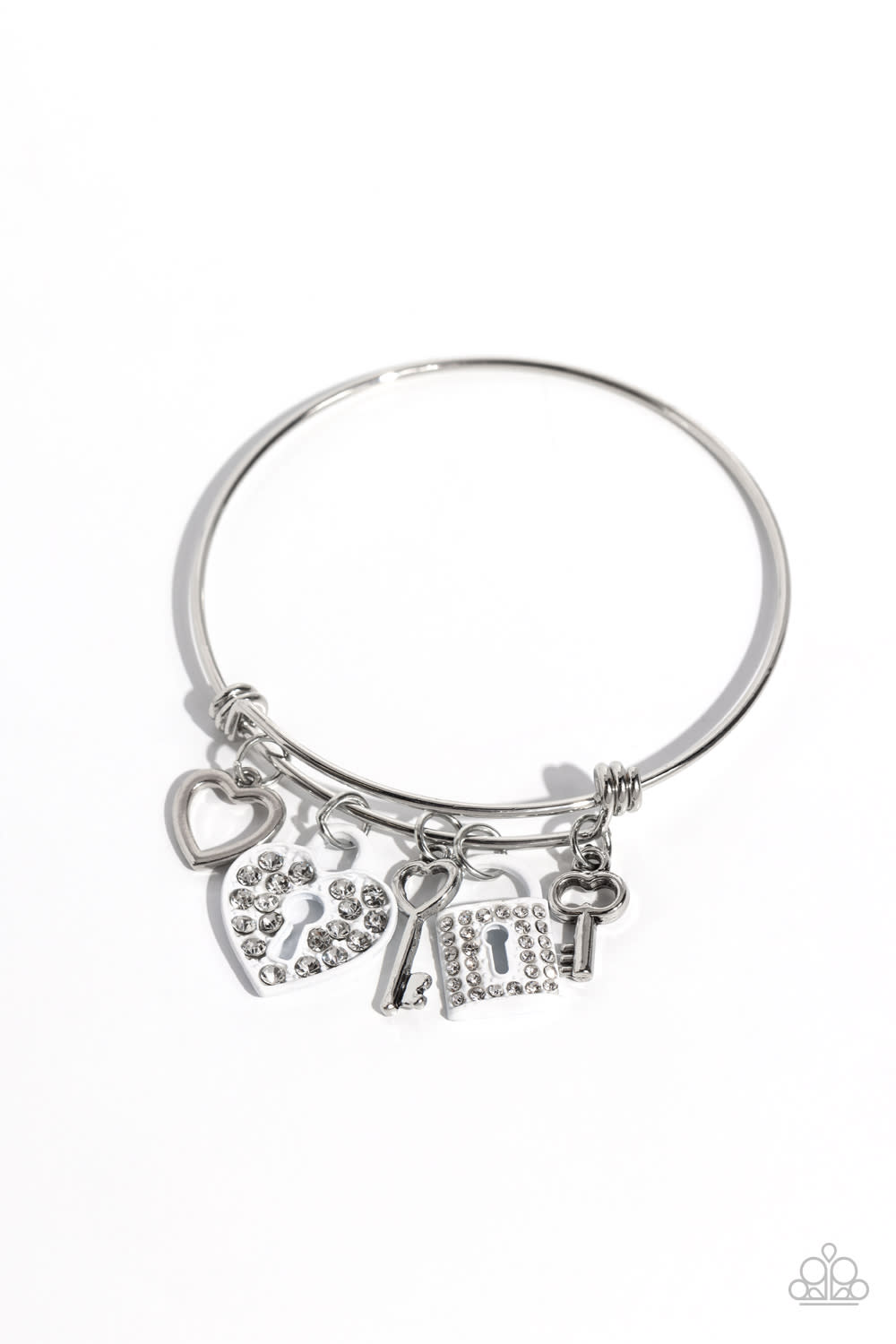 Locked Legacy - White Heart Lock Key Silver Bangle Clasp Bracelet