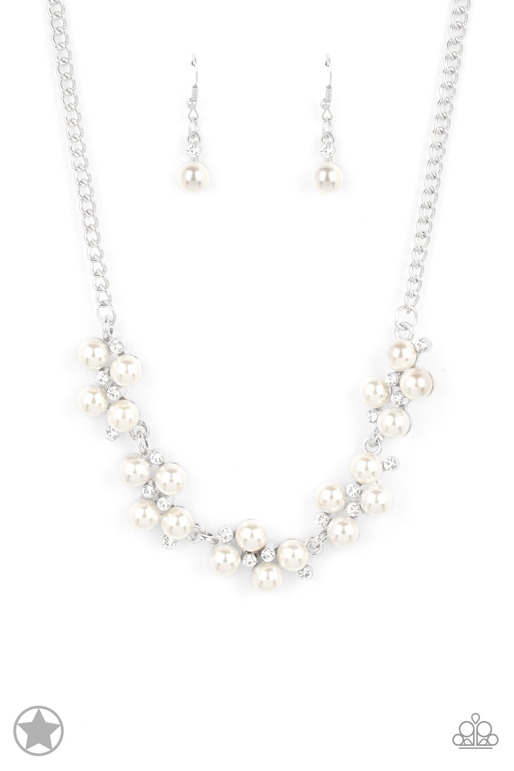 PERFECT MATCH / SET: Love Story - White Pearl and Rhinestone Short Necklace AND I Do - White Pearl and Rhinestone Clasp Bracelet