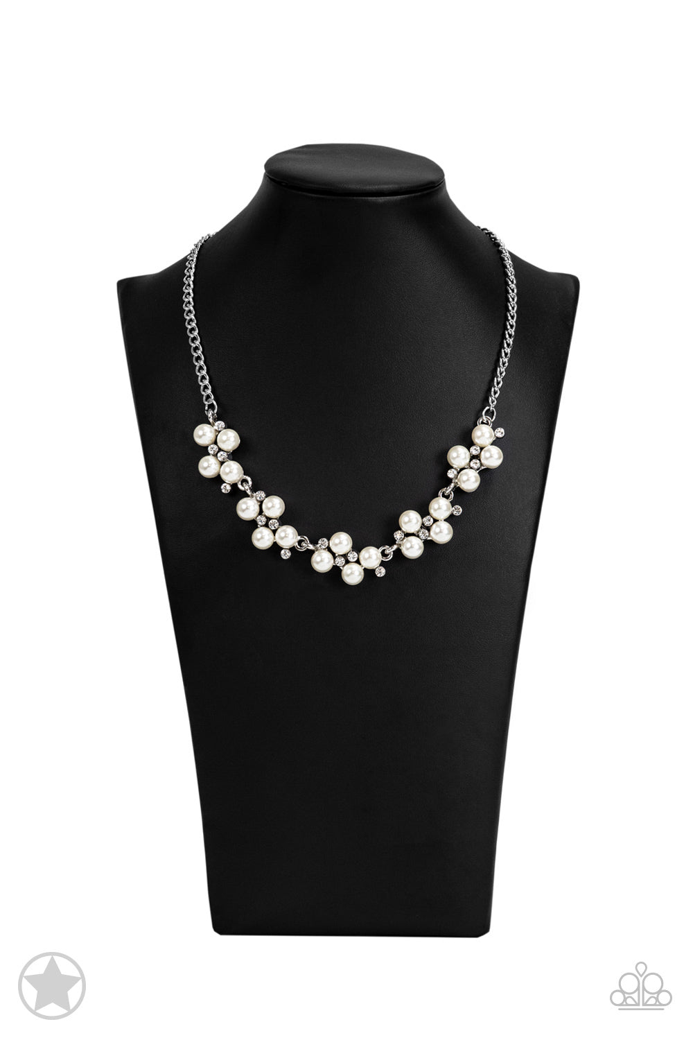 PERFECT MATCH / SET: Love Story - White Pearl and Rhinestone Short Necklace AND I Do - White Pearl and Rhinestone Clasp Bracelet