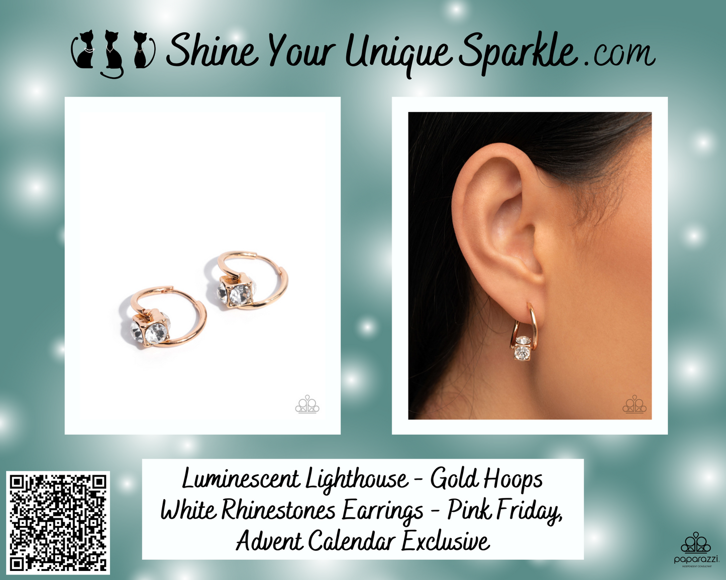 Luminescent Lighthouse - Gold Hoops White Rhinestones Earrings - Pink Friday, Advent Calendar Exclusive