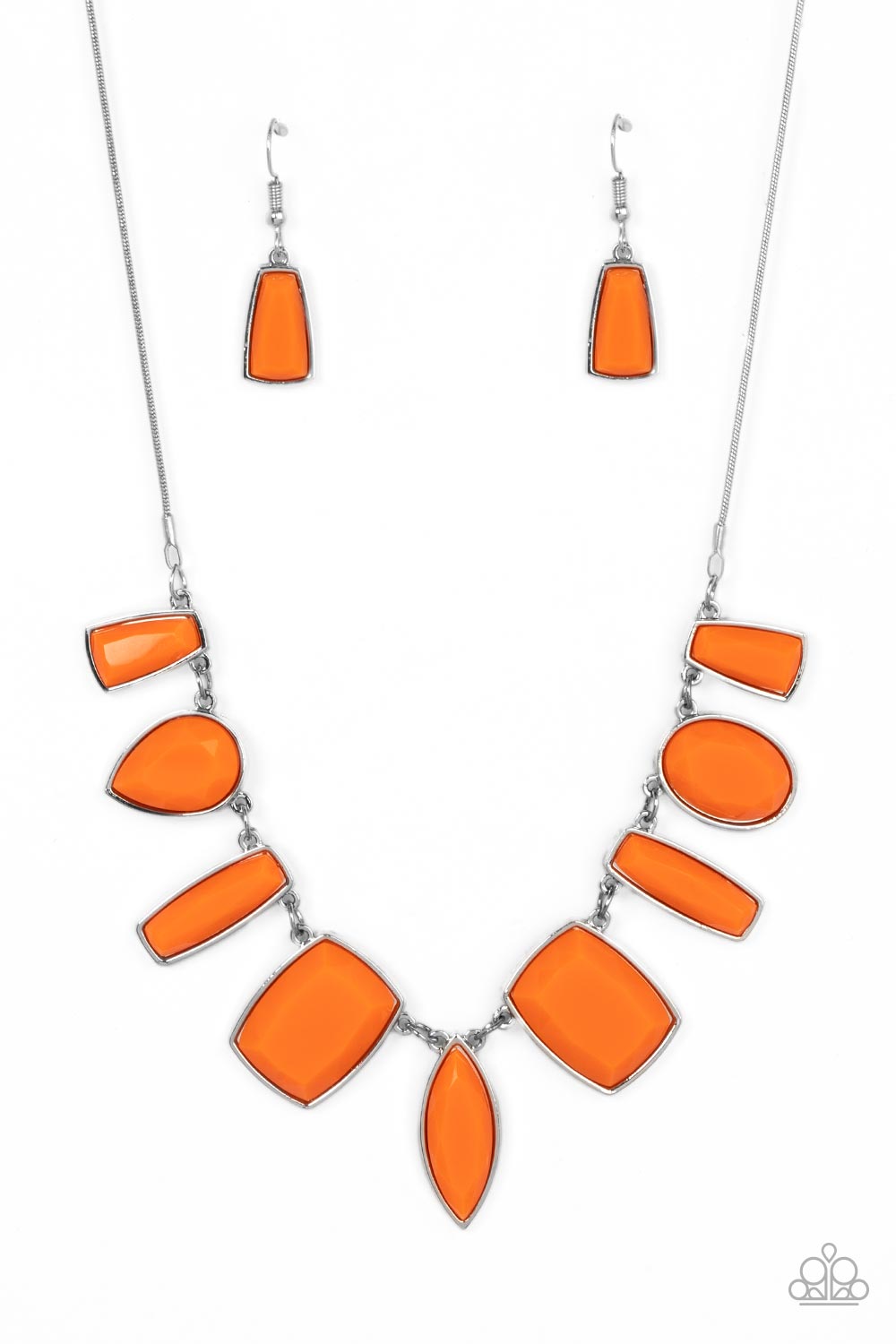 Luscious Luxe - Orange Bead Silver Short Necklace
