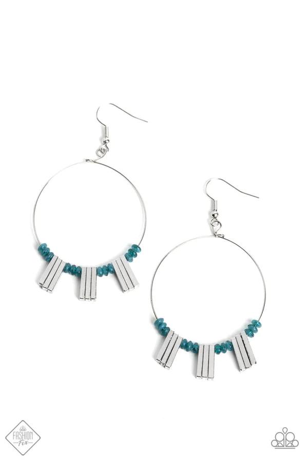 Luxe Lagoon - Blue Bead Silver Bar Circle Fishhook Earrings - Fashion Fix