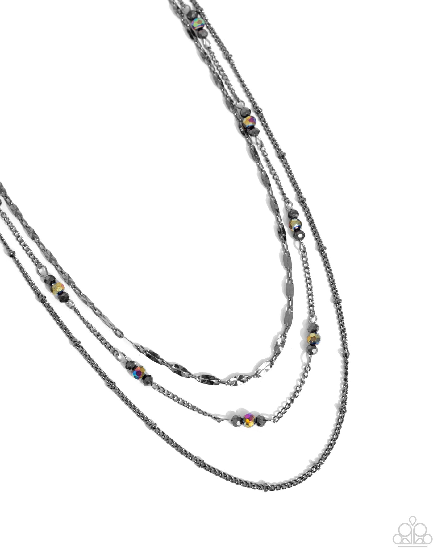 Luxe Layers - Black Gunmetal Oil Spill Bead Layered Short Necklace