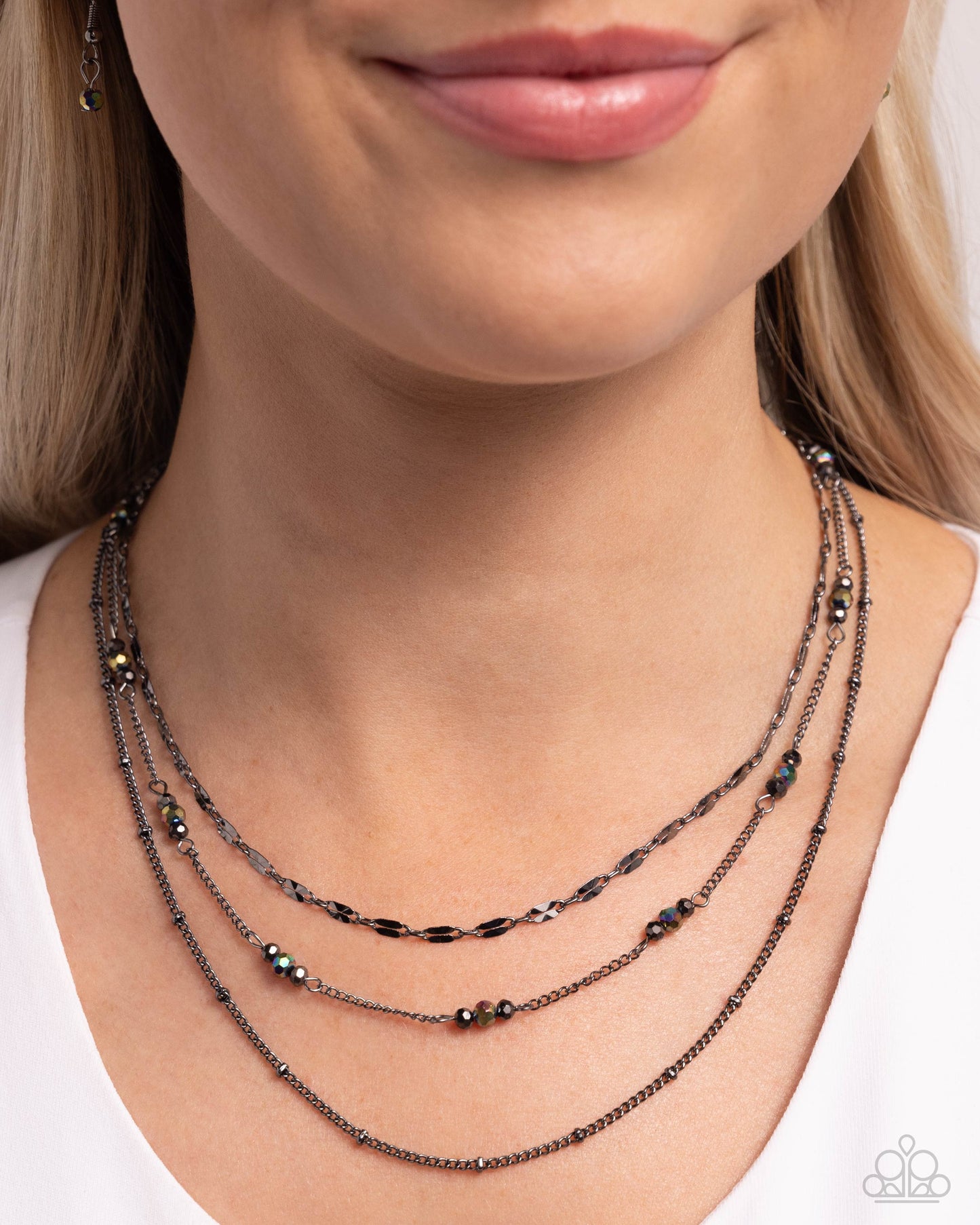 Luxe Layers - Black Gunmetal Oil Spill Bead Layered Short Necklace
