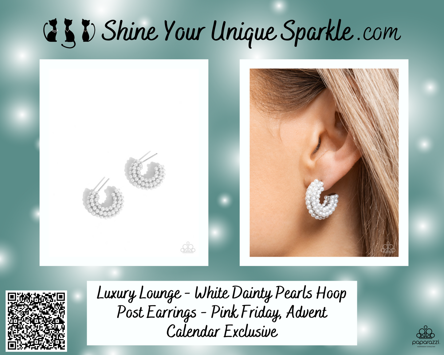 Luxury Lounge - White Dainty Pearls Hoop Post Earrings - Pink Friday, Advent Calendar Exclusive