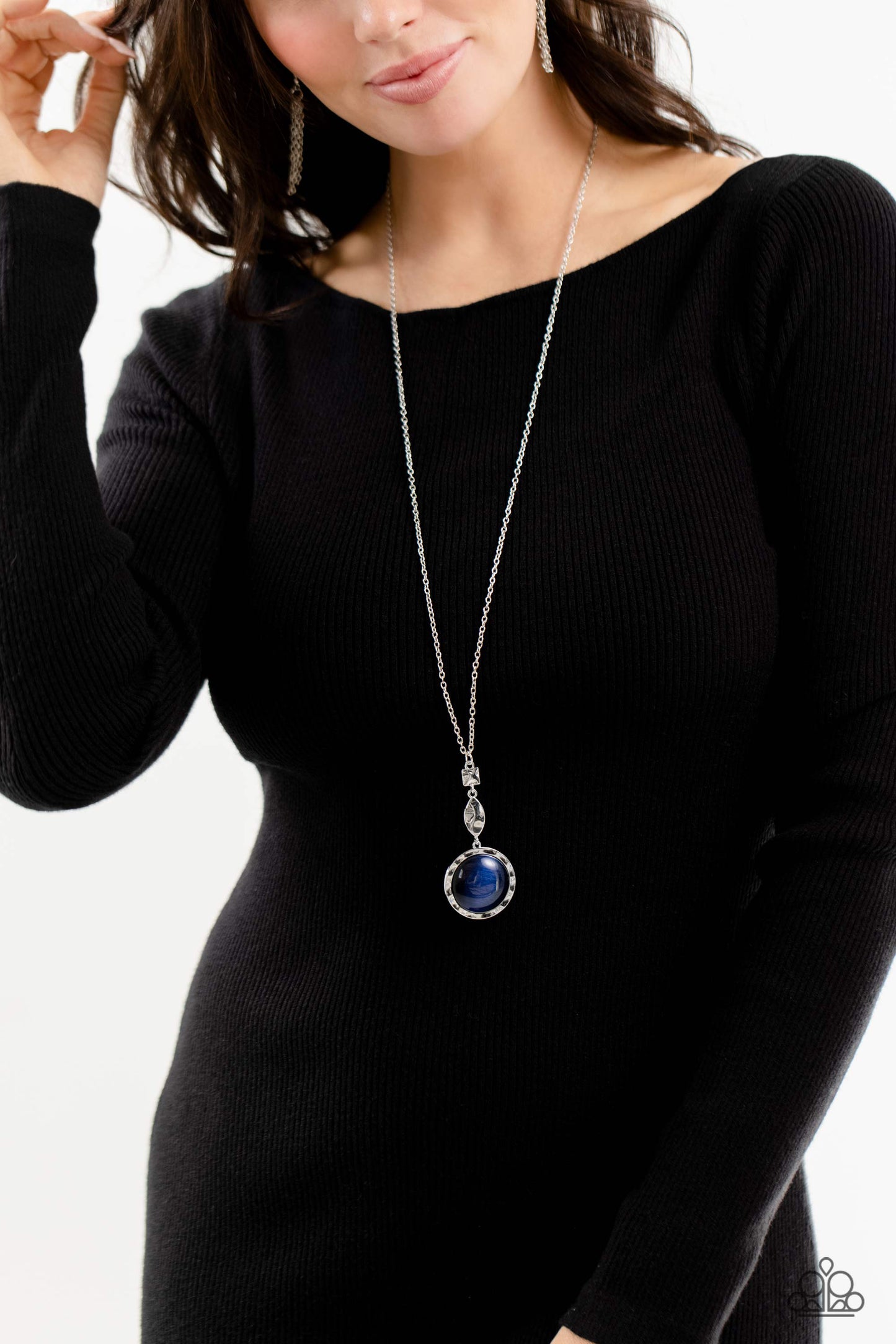 PERFECT MATCH / SET: Magic Carpet Cruise - Blue Cat's Eye Silver Long Necklace AND Magically Magnificent - Blue Cat's Eye Stone Silver Fishhook Earrings