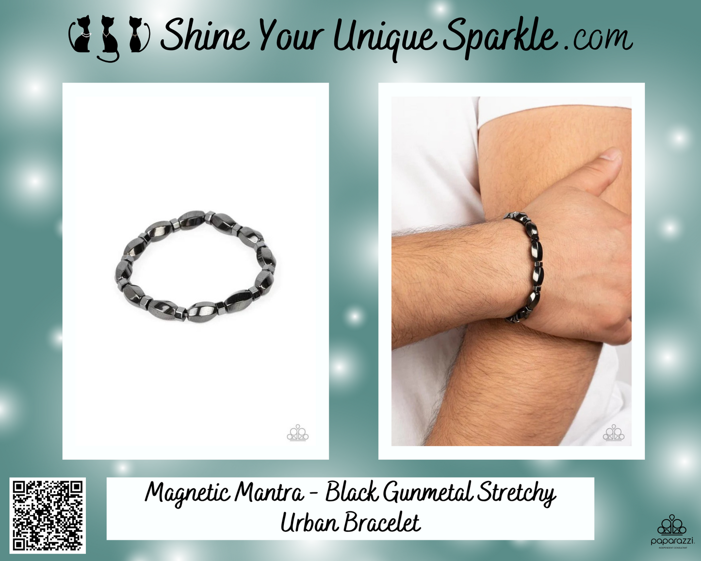 Magnetic Mantra - Black Gunmetal Stretchy Urban Bracelet