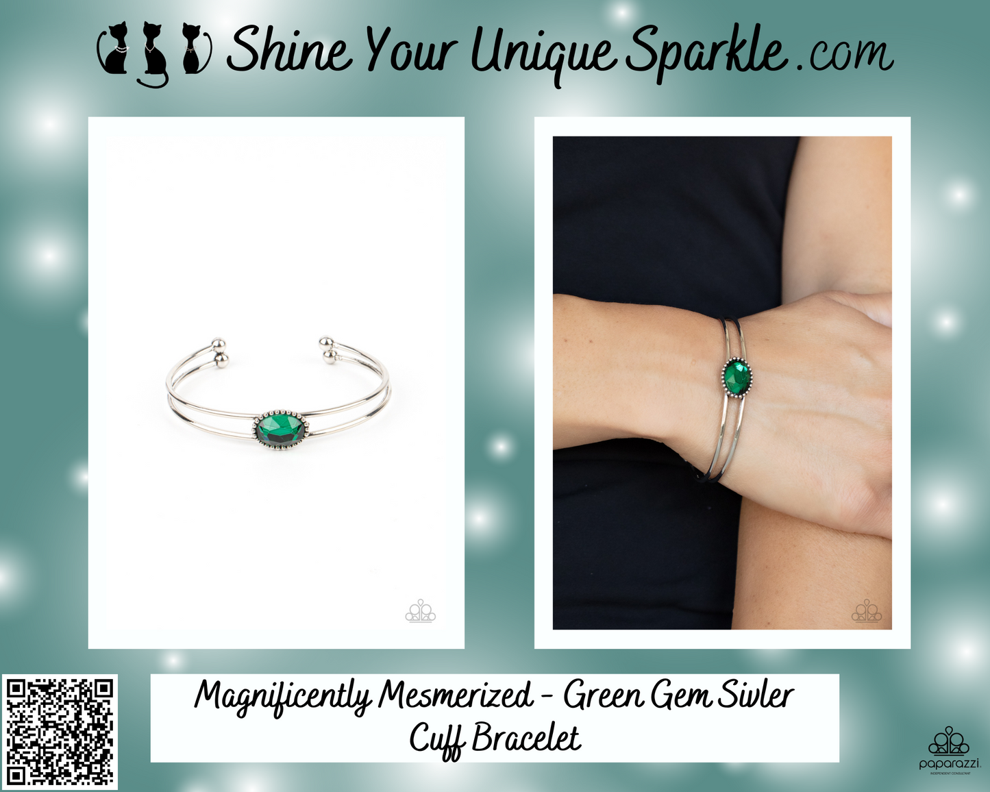 Magnificently Mesmerized - Green Gem Sivler Cuff Bracelet