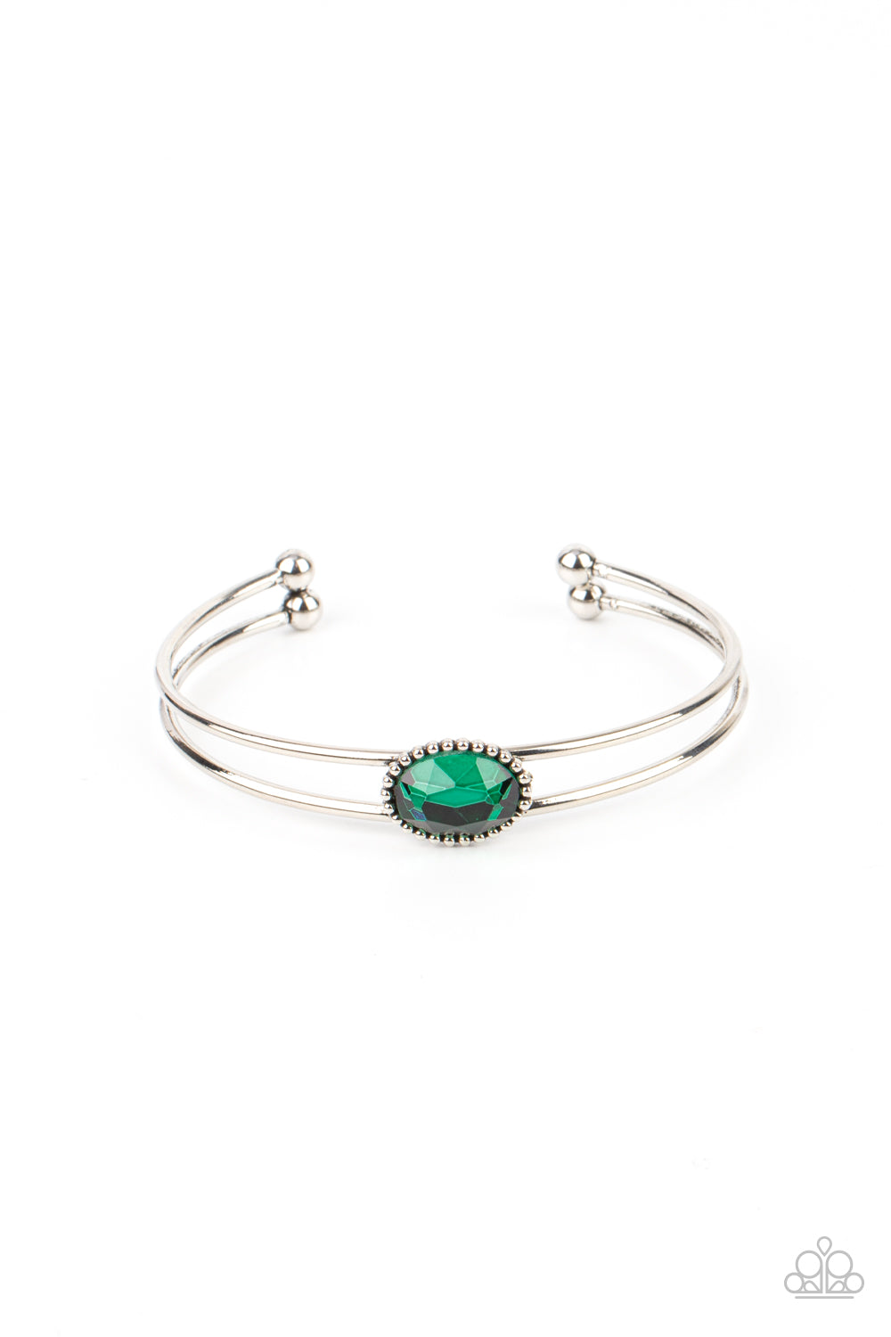 Magnificently Mesmerized - Green Gem Sivler Cuff Bracelet