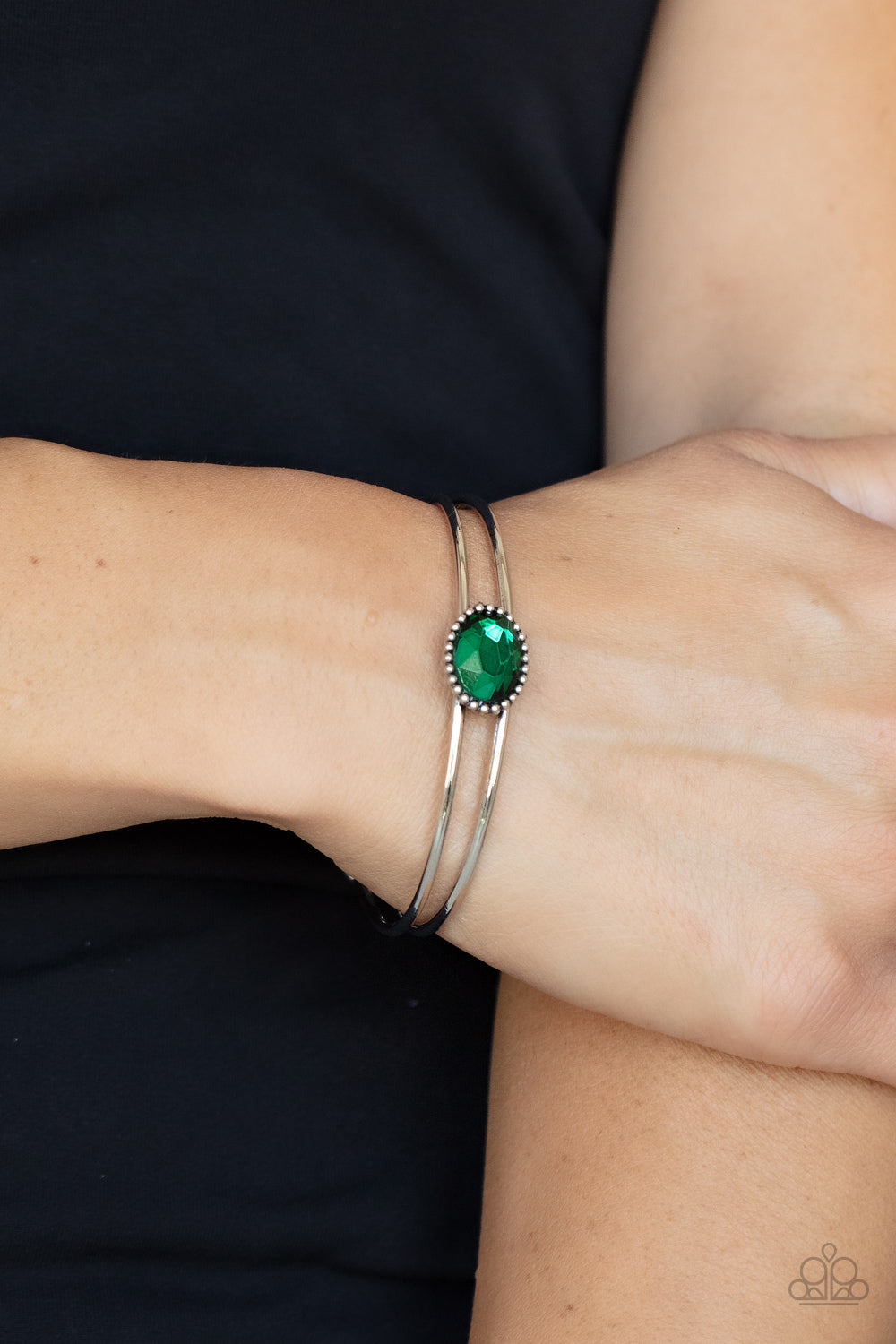 Magnificently Mesmerized - Green Gem Sivler Cuff Bracelet