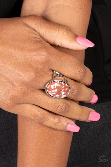 Majestic Marbling - Brown and White Marbled Oval Stone Silver Ring