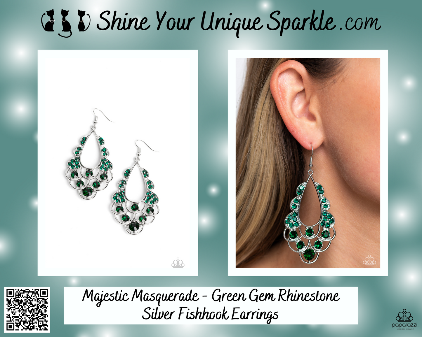 Majestic Masquerade - Green Gem Rhinestone Silver Fishhook Earrings