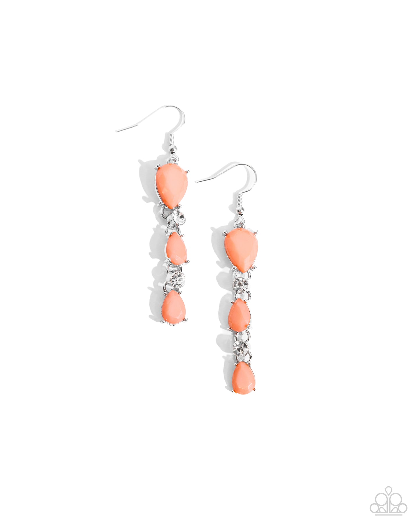 PERFECT MATCH / SET: Malibu Marvel - Orange Bead White Gem Silver Short Necklace AND Malibu March - Orange Bead White Gem Silver Fishhook Earrings