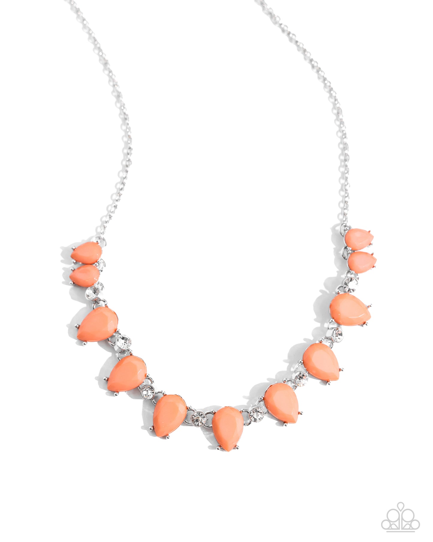 PERFECT MATCH / SET: Malibu Marvel - Orange Bead White Gem Silver Short Necklace AND Malibu March - Orange Bead White Gem Silver Fishhook Earrings