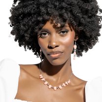 PERFECT MATCH / SET: Malibu Marvel - Orange Bead White Gem Silver Short Necklace AND Malibu March - Orange Bead White Gem Silver Fishhook Earrings