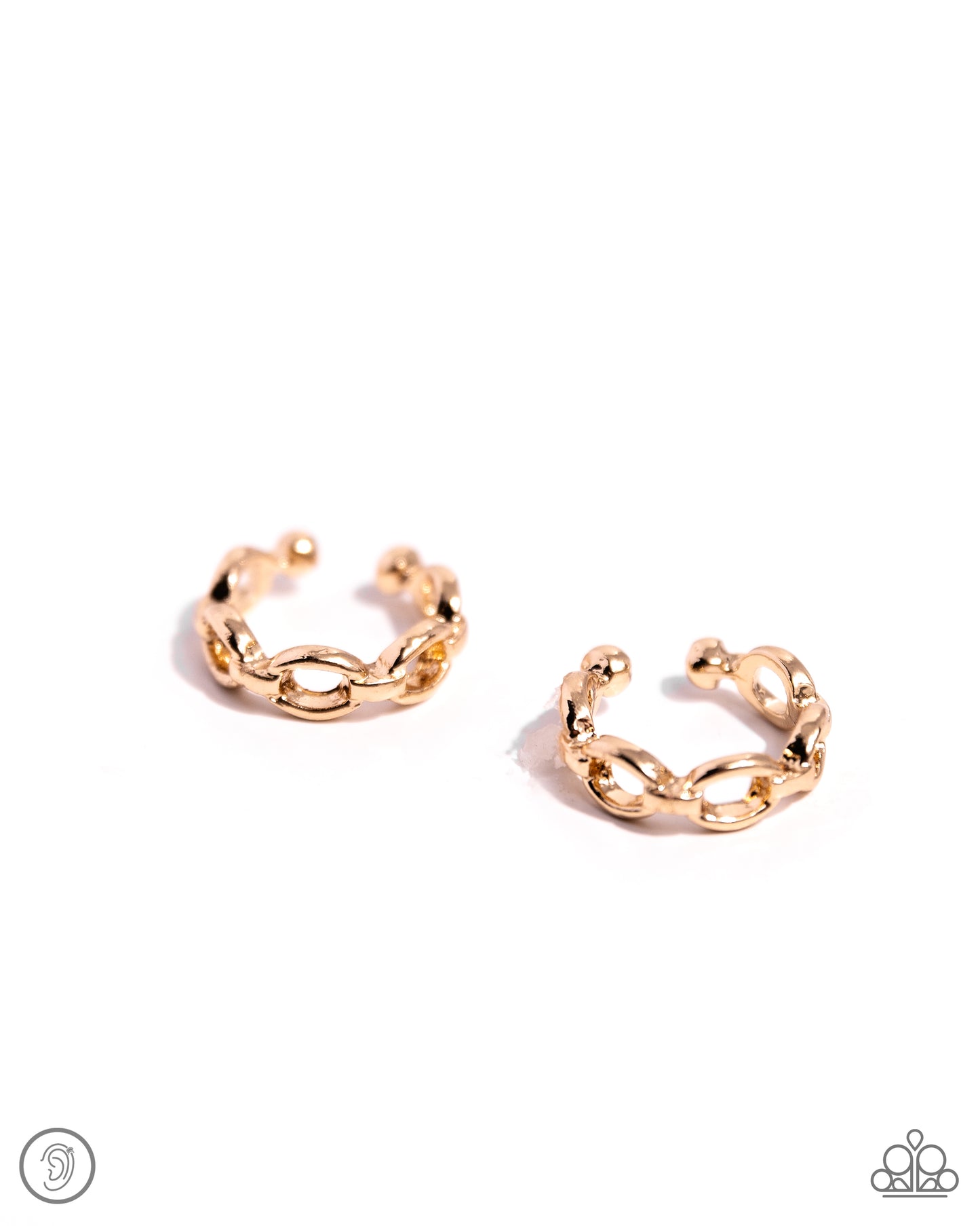 PERFECT MATCH / SET: Barbell Beauty - Gold Ear Cuff Earrings AND Mandatory Musings - Gold Chain Link Ear Cuff Earrings