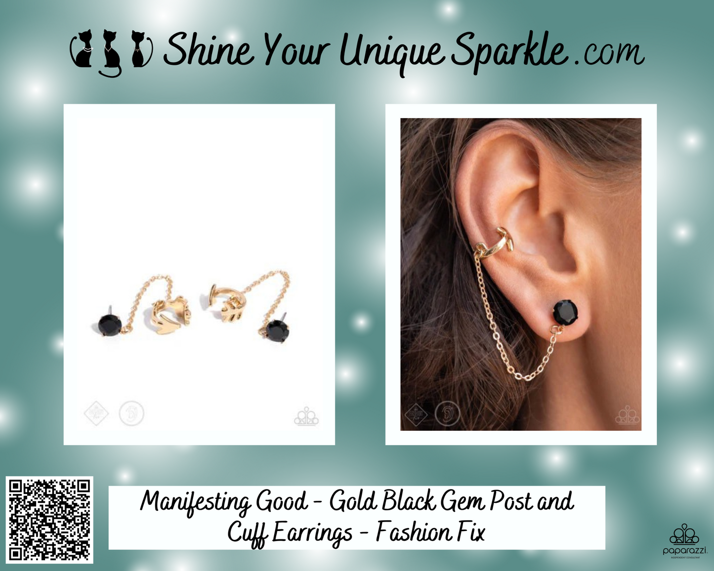 Manifesting Good - Gold Black Gem Post and Cuff Earrings - Fashion Fix