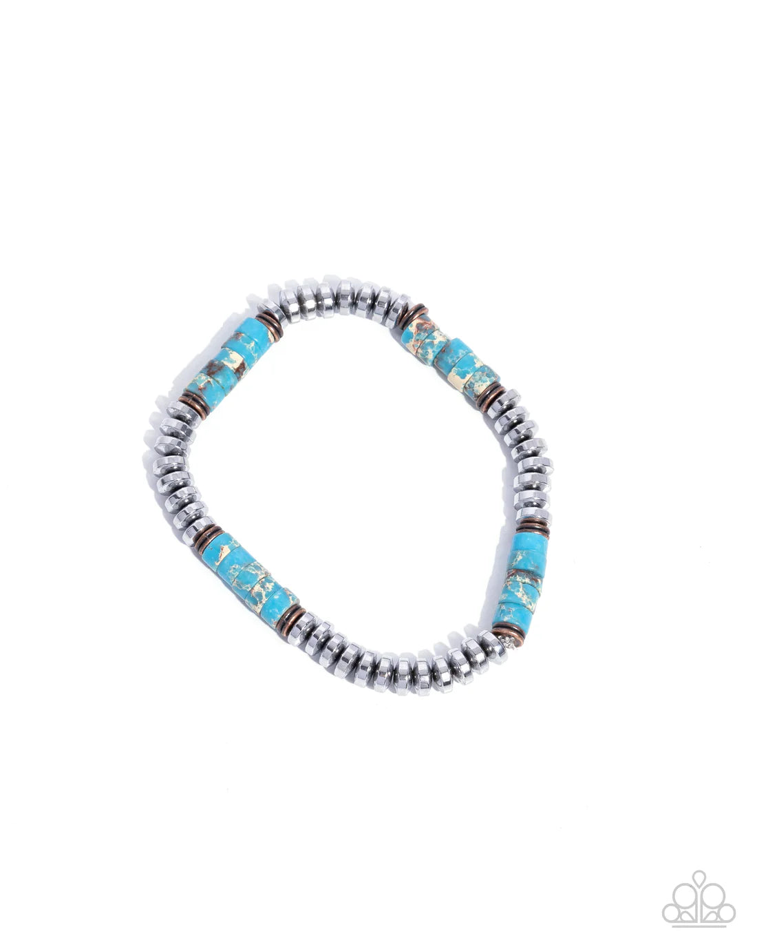Marbled Mecca - Blue-Marbled Stone, Copper, and Silver Discs Stretchy Urban Bracelet - 2024 Convention Exclusive