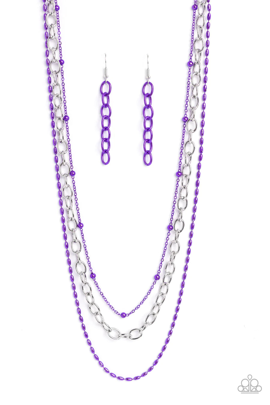 Mardi Gras Mayhem - Purple and Silver Chain Short Necklace - 2023 Summer Party Pack Exclusive