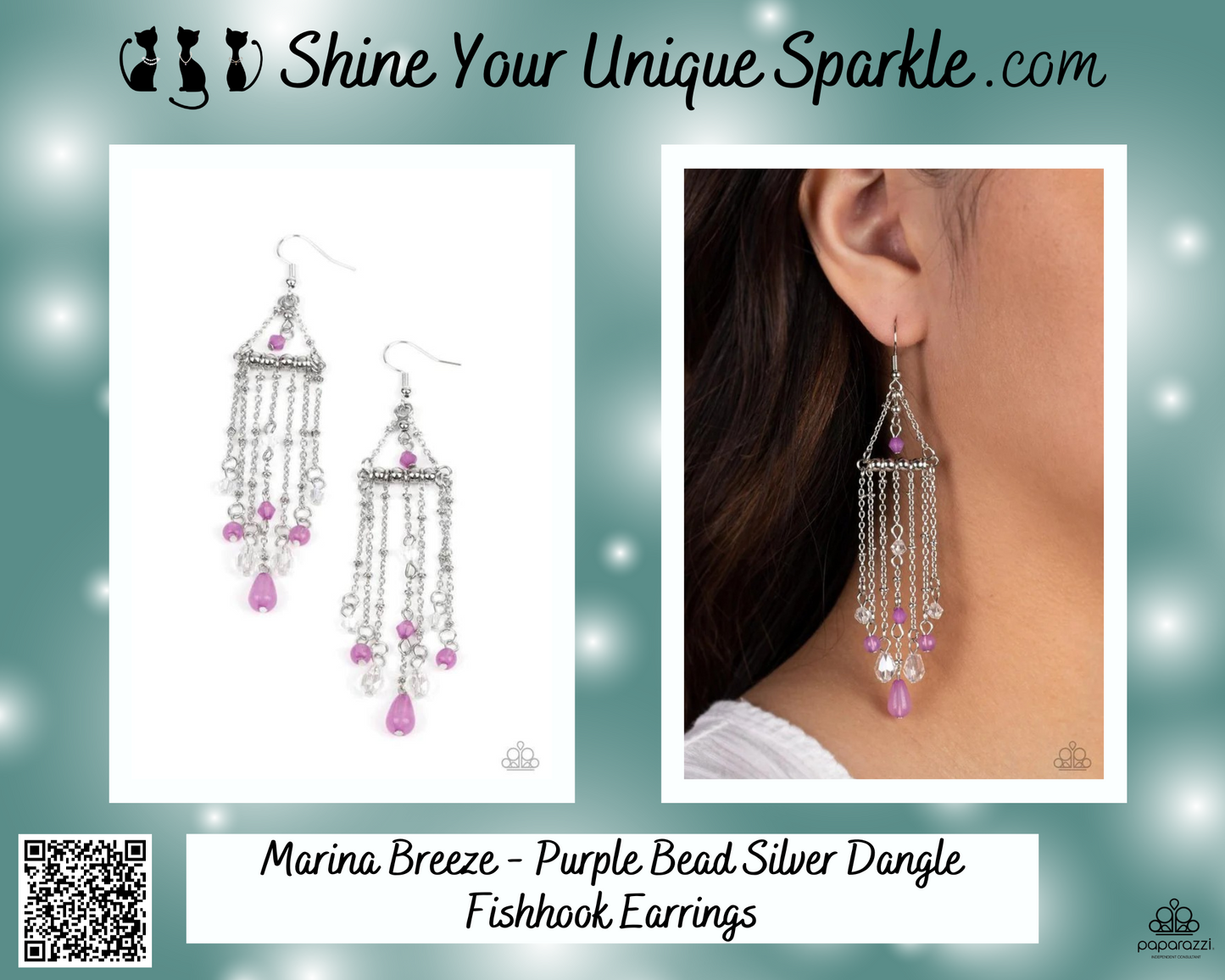 Marina Breeze - Purple Bead Silver Dangle Fishhook Earrings