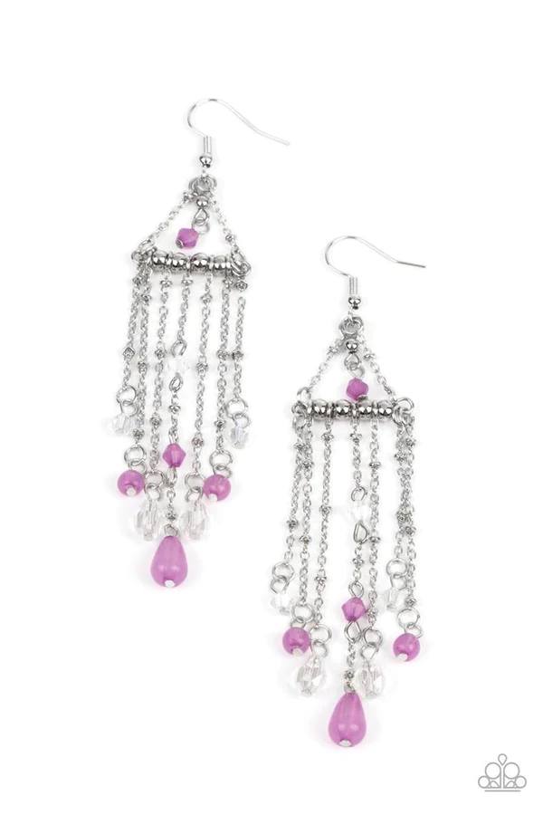 Marina Breeze - Purple Bead Silver Dangle Fishhook Earrings