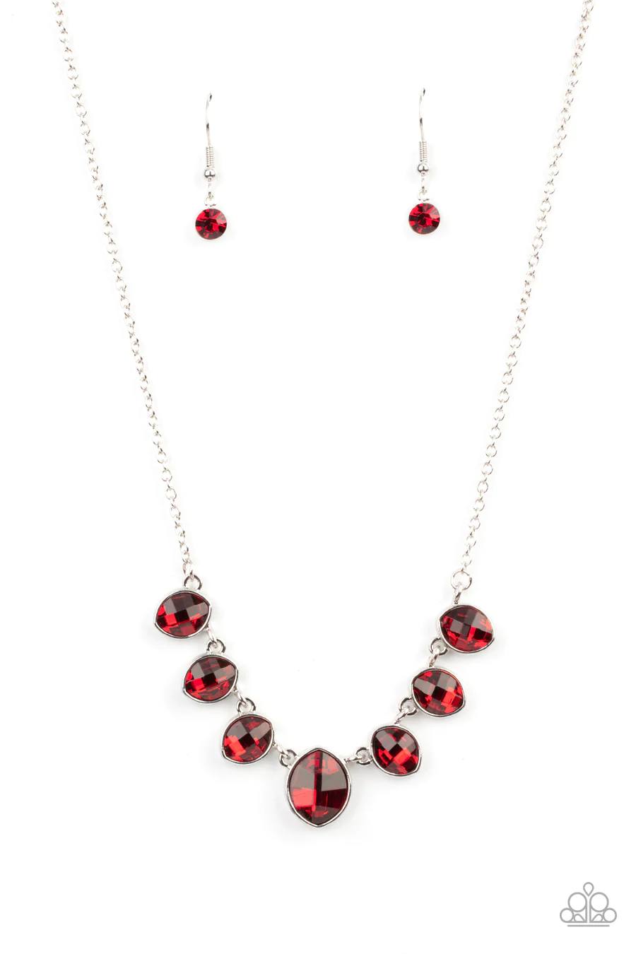 Material Girl Glamour - Red Gem Rhinestone Silver Short Necklace