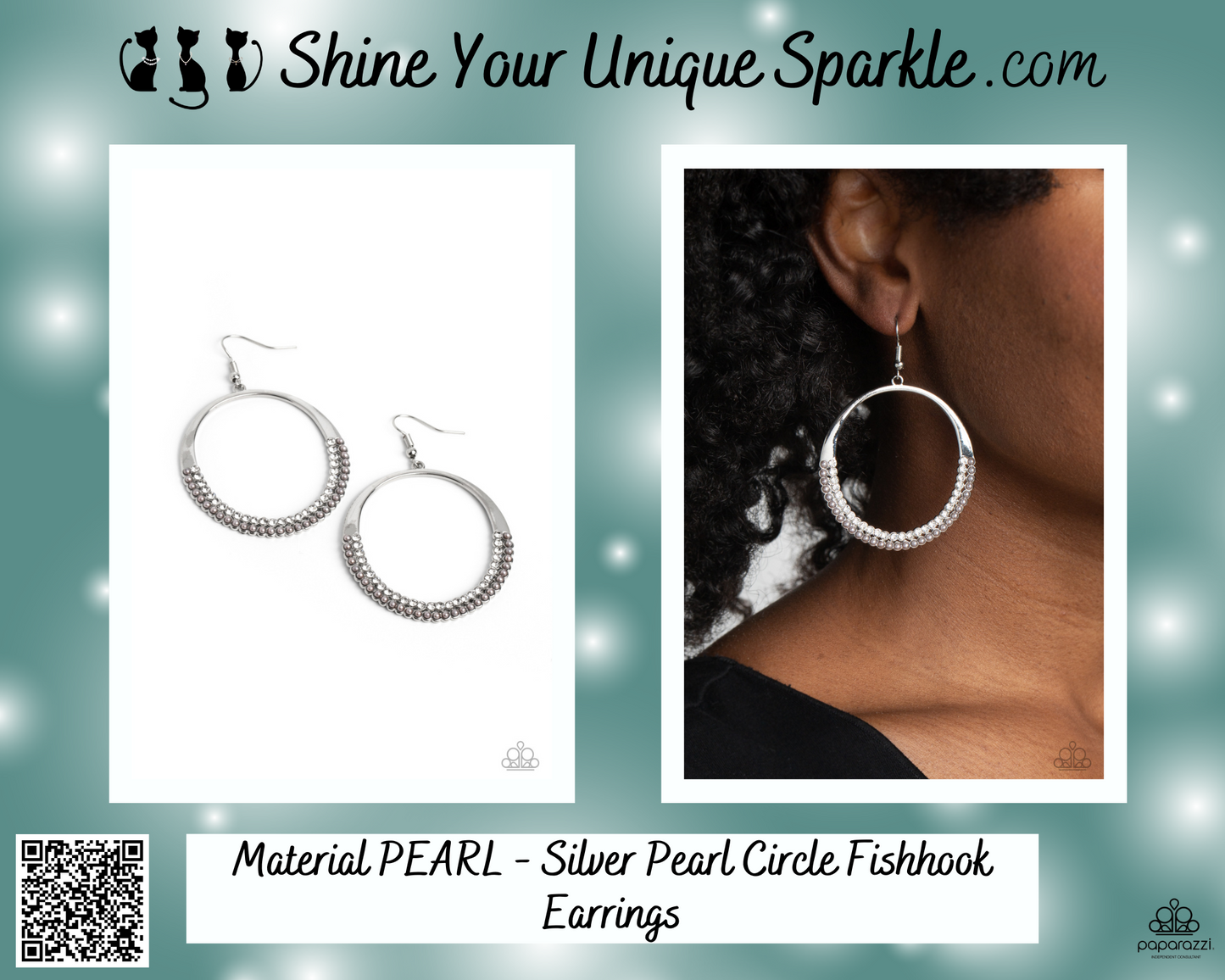 Material PEARL - Silver Pearl Circle Fishhook Earrings