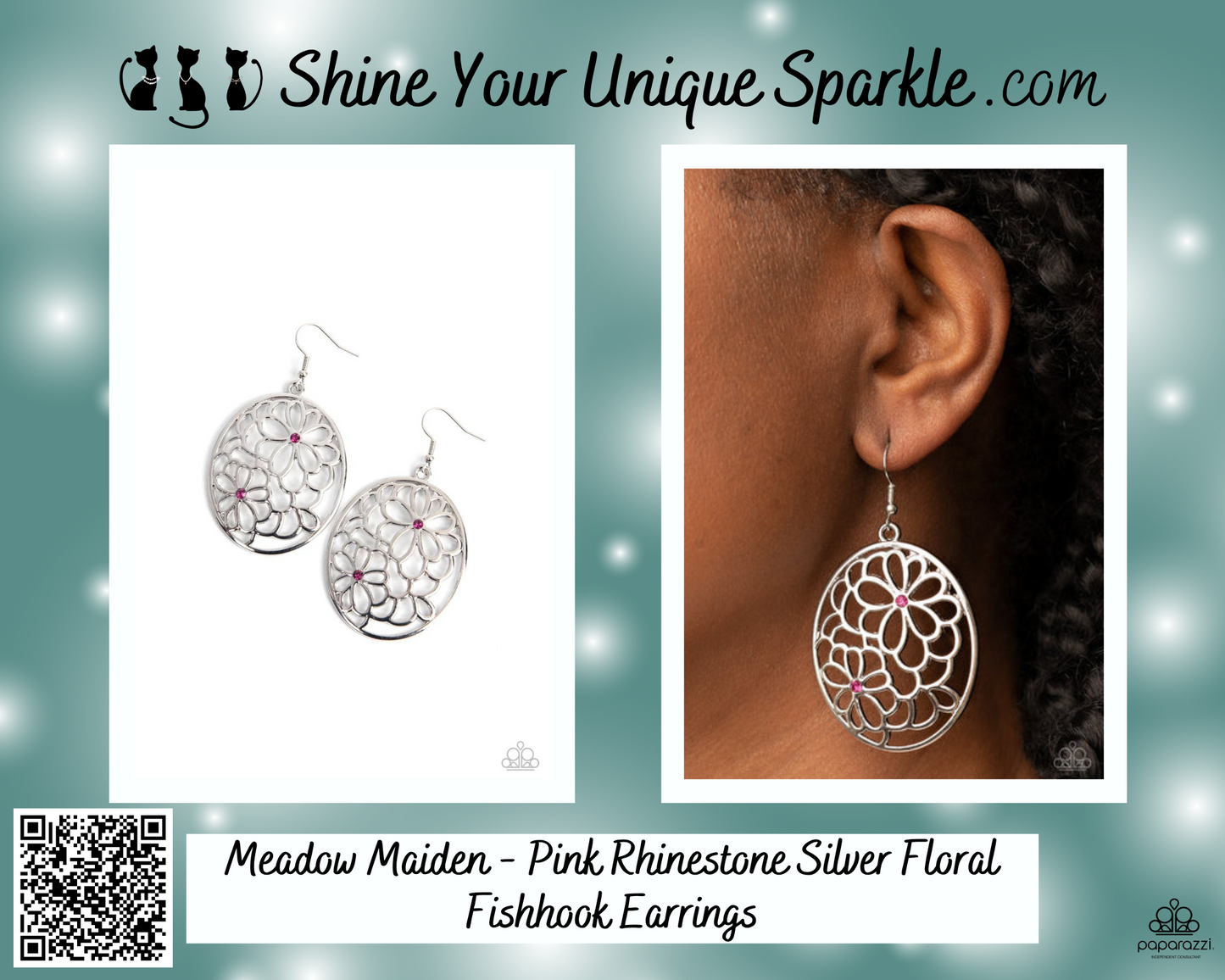 Meadow Maiden - Pink Rhinestone Silver Floral Fishhook Earrings
