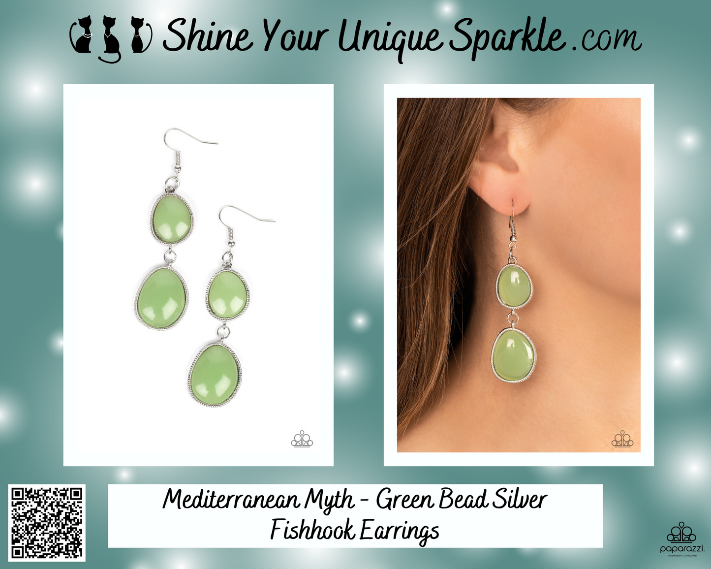 Mediterranean Myth - Green Bead Silver Fishhook Earrings