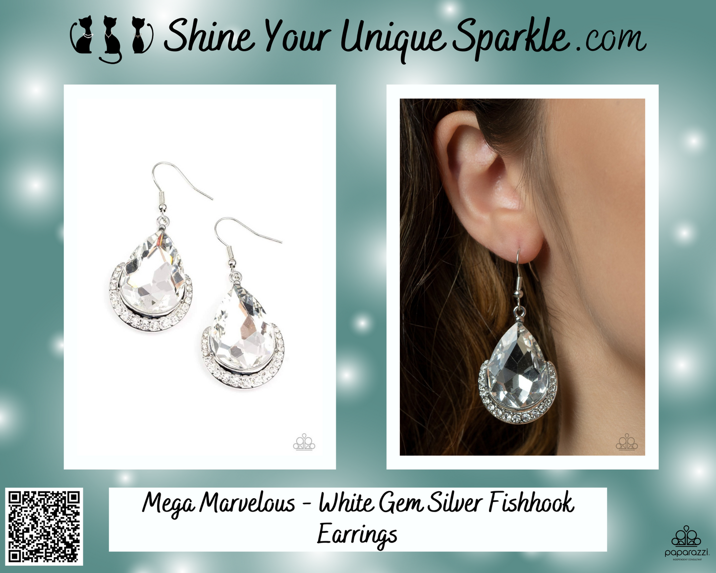 Mega Marvelous - White Gem Silver Fishhook Earrings