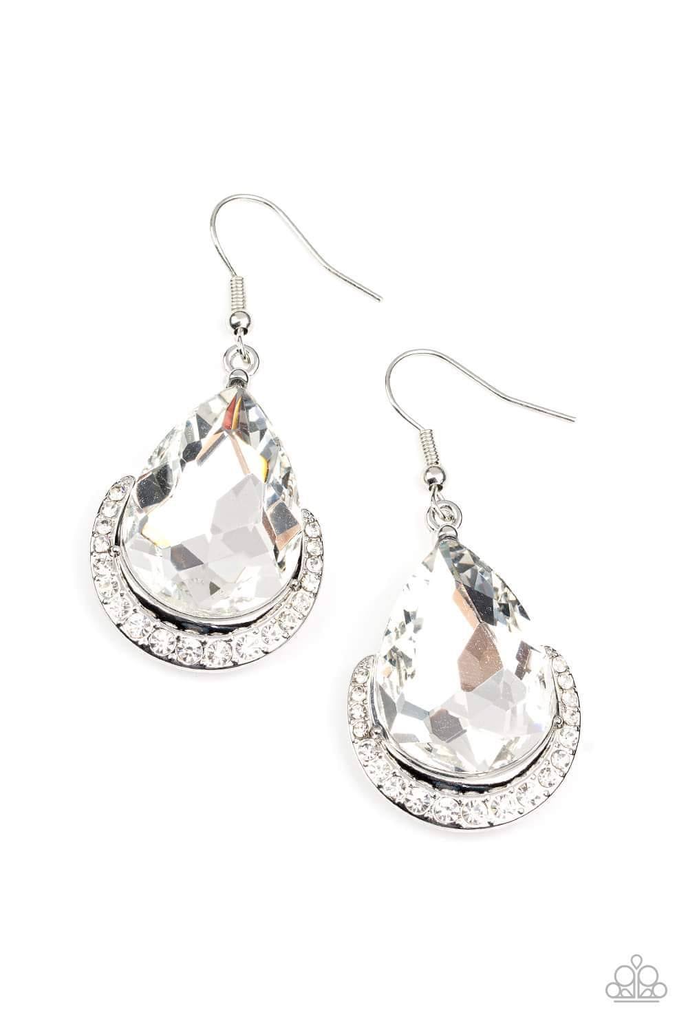 Mega Marvelous - White Gem Silver Fishhook Earrings