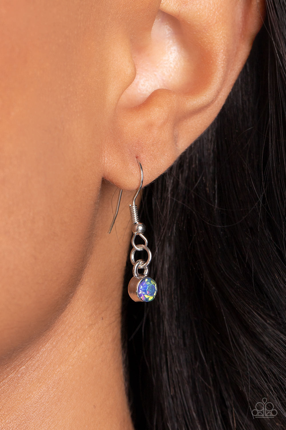 Mermaid Maestoso - Blue Iridescent Rhinestones Silver Circle Lanyard Medium-Length Necklace