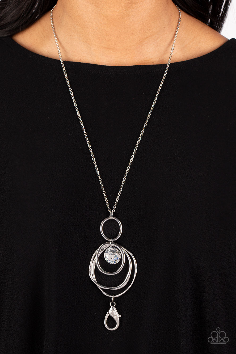Mermaid Maestoso - Blue Iridescent Rhinestones Silver Circle Lanyard Medium-Length Necklace