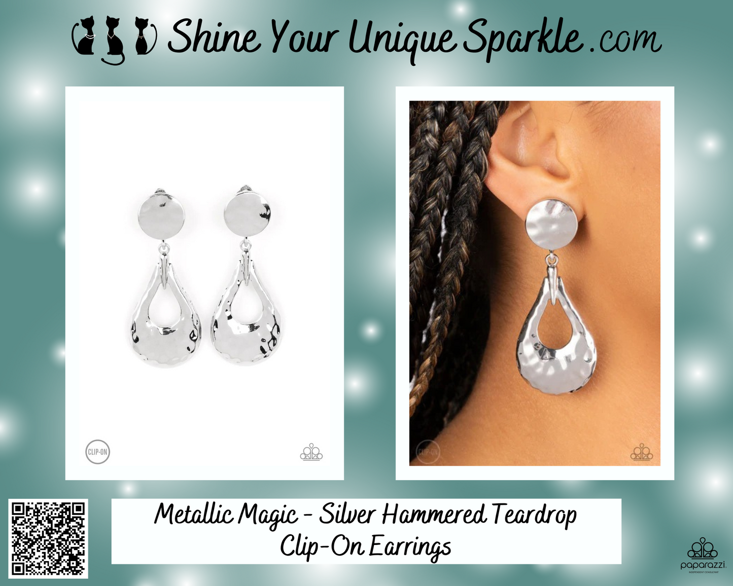 Metallic Magic - Silver Hammered Teardrop Clip-On Earrings
