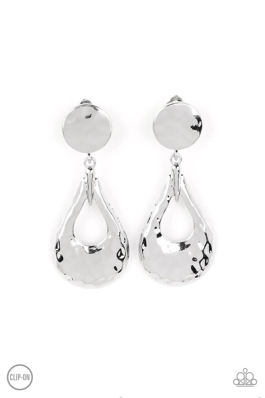 Metallic Magic - Silver Hammered Teardrop Clip-On Earrings