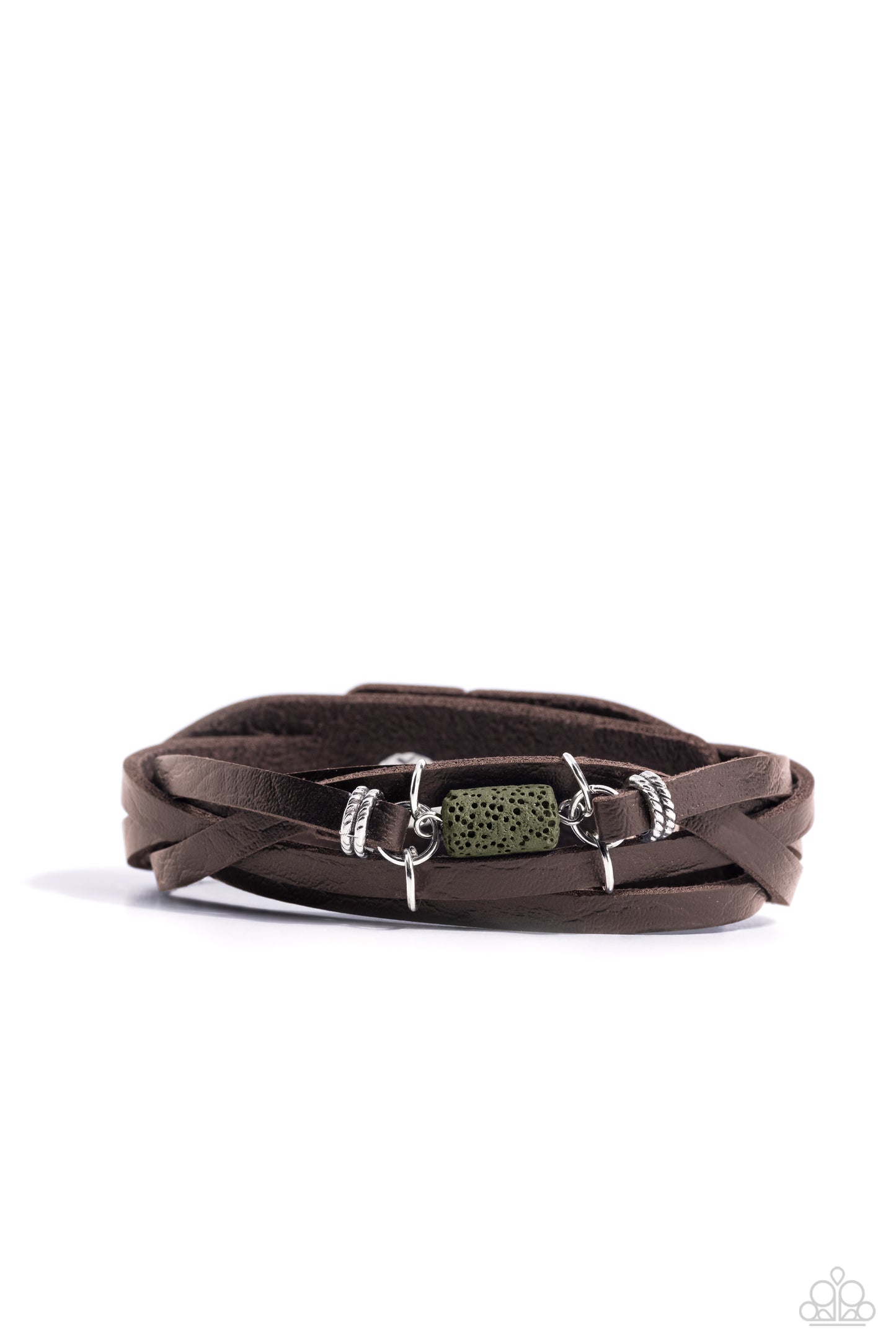 Metamorphic Monument - Green Lava Brown Leather Urban Wrap Bracelet