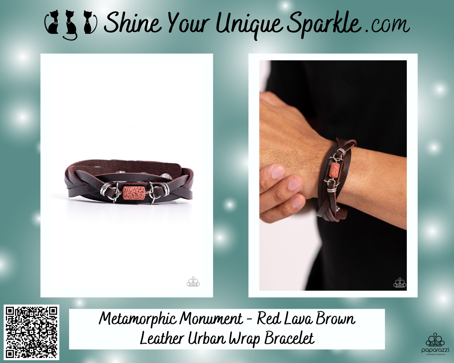 Metamorphic Monument - Red Lava Brown Leather Urban Wrap Bracelet