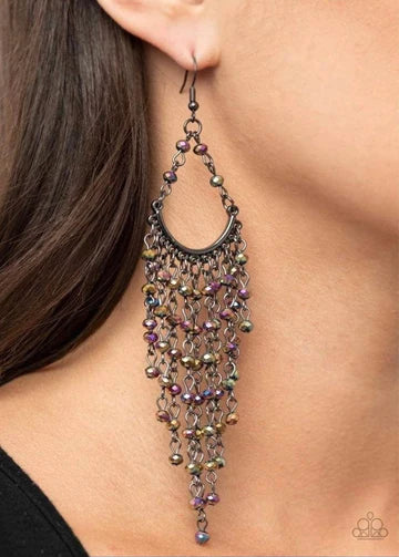 Metro Confetti - Multi Oil Spill Bead Gunmetal Fishhook Earrings - Life of the Party Black Diamond Fan Favorite Exclusive